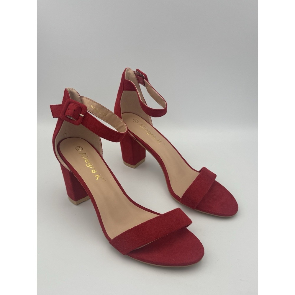 Allegra K Women's Size 10 Red Block Heel Ankle Strap Sandals Suede Dress Shoes